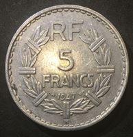 Изображение Франция 1947 г. B • KM# 888b.2 • 5 франков • регулярный выпуск • AU+ ( кат.- $10,00 )