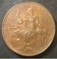 Изображение Франция 1915 г. • KM# 843 • 10 сантимов • регулярный выпуск • AU