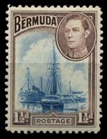 Изображение Бермуды 1938-52 гг. Gb# 111 • 1 ½ d • Георг VI основной выпуск • парусник в порту Гамильтона • MNH OG VF ( кат.- £10 )