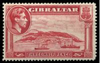 Изображение Гибралтар 1938-51 гг. Gb# 123 • 1 1/2 d. • Георг VI основной выпуск • Корабли напротив скалы Гибралтар (перф. - 14) • MNH OG XF ( кат.- £35 )