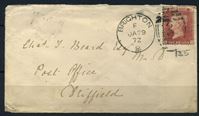 Изображение Великобритания 1872 г. Gb# 43 pl. 135 • 1 d. • Королева Виктория (конверт с маркой) • гашение "133" • Used XF • конверт