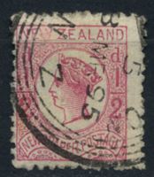 Изображение Новая Зеландия 1892 г. Gb# 151 • 1/2 d. • Королева Виктория • Used XF