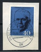 Изображение Германия ФРГ 1960 г. • Mi# 344 • 40 pf. • Джордж Маршалл (1-я годовщина смерти) • Used(СГ) XF • вырезка ( кат.- €3 )